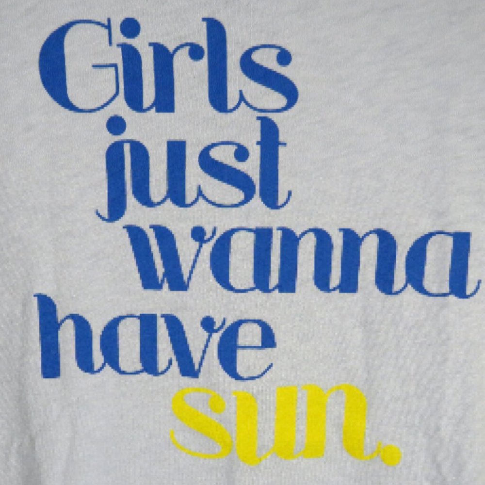 J Crew Womens Top Size M Blue Short Sleeve Crew Girls Just Wanna Have Sun - Picture 3 of 7